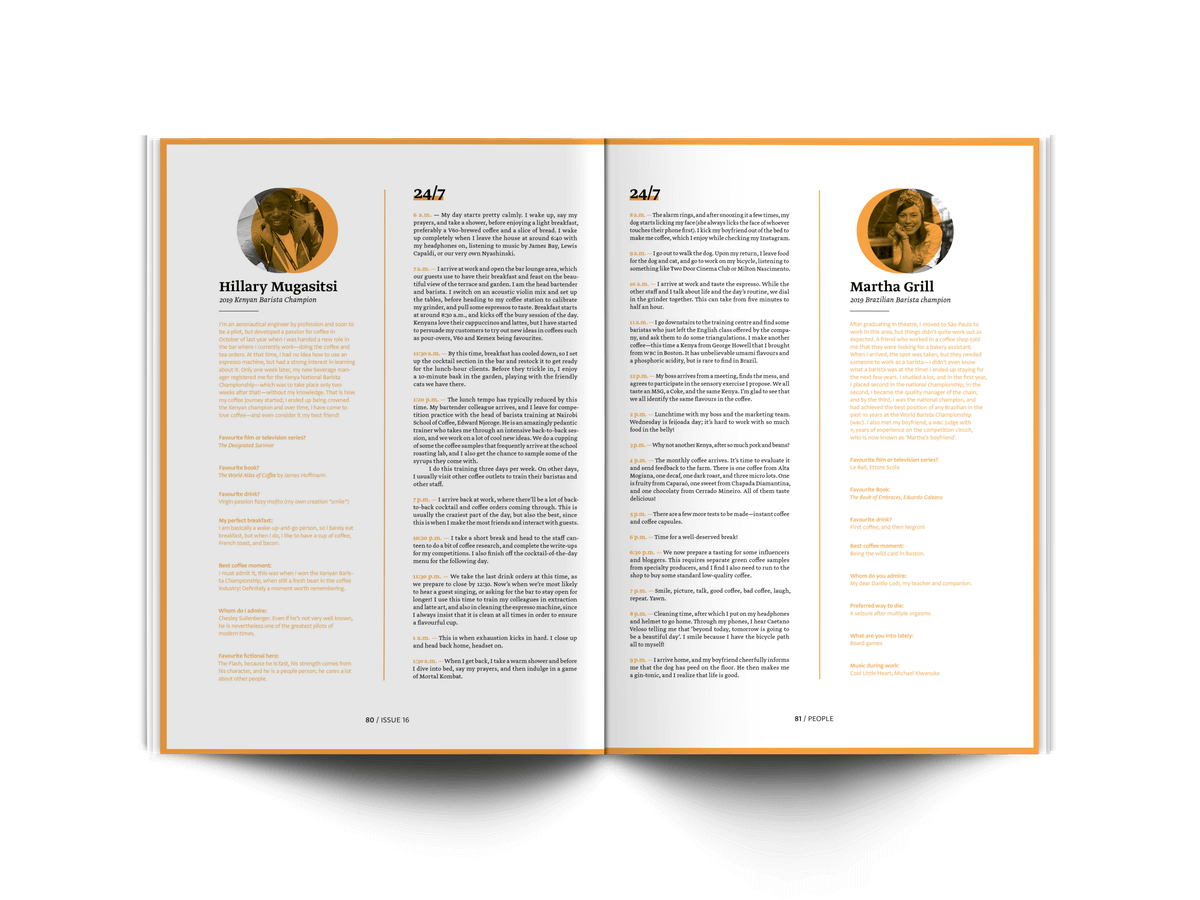 Interviews in Standart magazine with Hillary Mugasitsi (2019 Kenyan Barista Champion) and Martha Grill (2019 Brazilian Barista Champion)