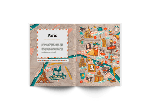 Article in Standart magazine about the best coffee shops in Paris with illustrations by Adrian Macho (Seasidespirit)