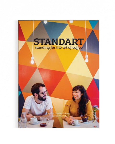 Two people drinking speciality coffee on the cover of Standart magazine 