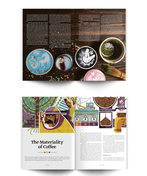 An article in Startart magazine about what coffee is by Sabne Parrish with illustrations by Lauren Rebbek
