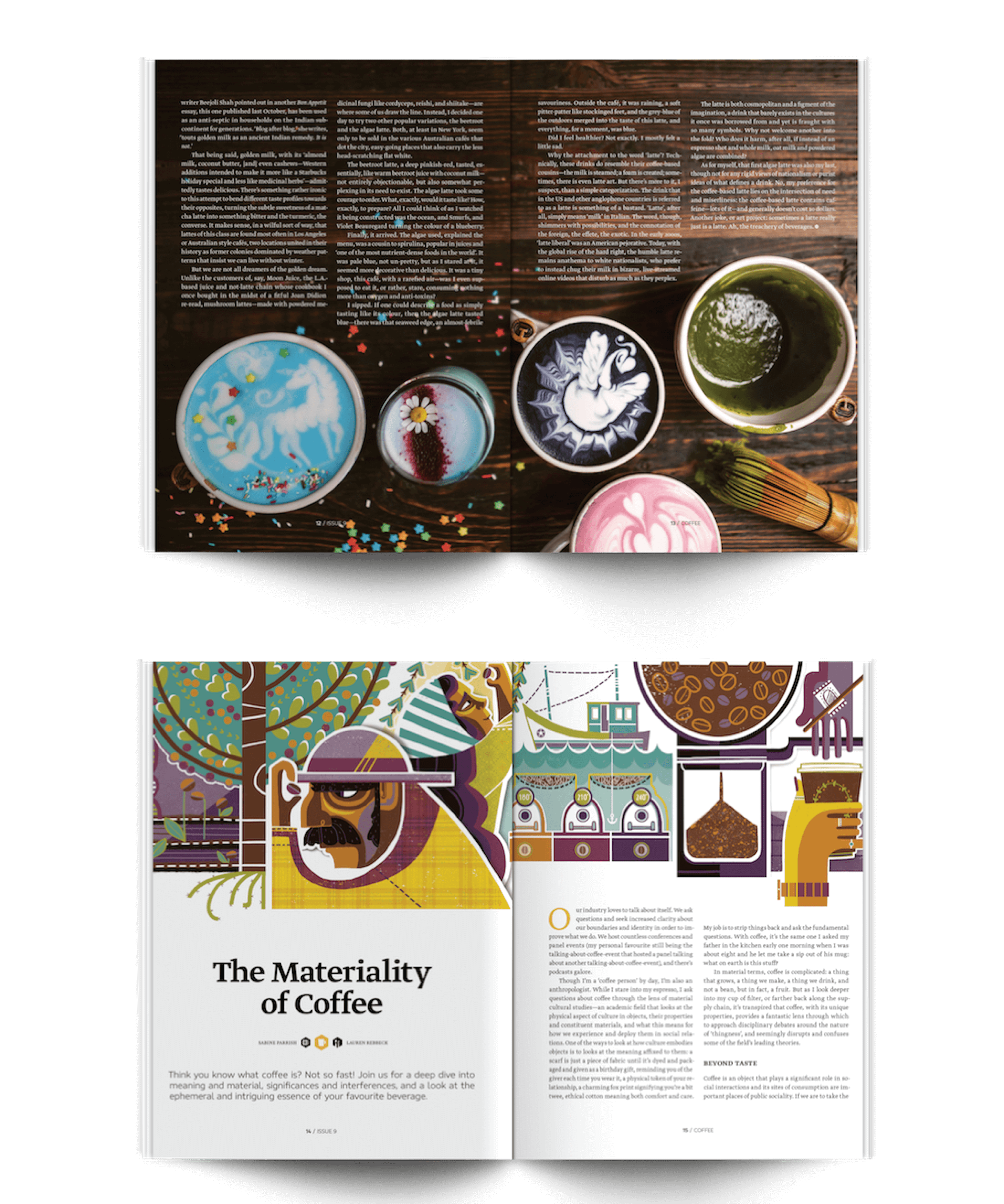 An article in Startart magazine about what coffee is by Sabne Parrish with illustrations by Lauren Rebbek